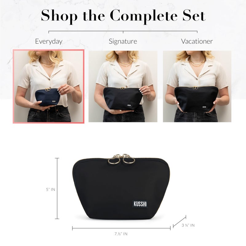 KUSSHI Washable Travel Makeup Bag for Purse (Everyday, Satin Black/Red) - Image 5